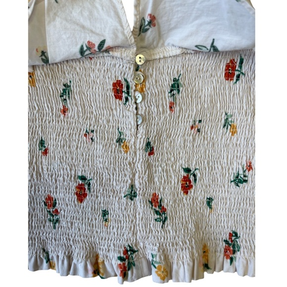 Zara Trafaluc Smocked Ruffle Crop Top White Floral Spaghetti Strap - Size S - Picture 8 of 9